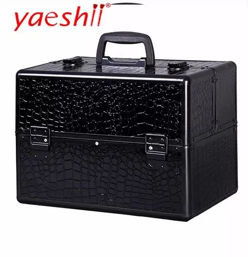 Aeshii Professional and Smooth and Textured Black Travel Aluminum and Hard Large Capacity Cosmetic Case