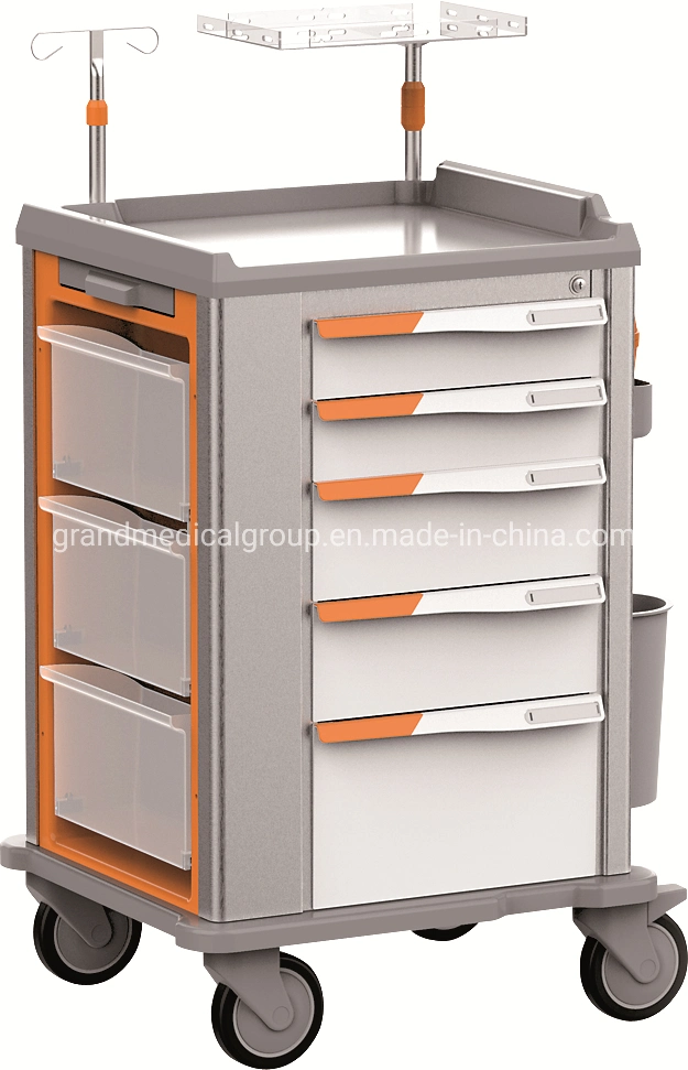 Emergency Trolley Medical Crash Cart with Drawers OEM Ambulance Equipment Prices Hospital Furniture Surgical Trolley with Drawers Medical Equipment Supplier