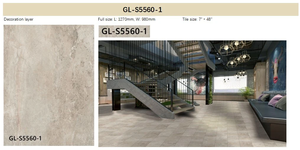 Gkbm Gl-S5560-1 Environmental Protection High Elasticity Unilin Click Tan Color Cement Grain Spc Flooring