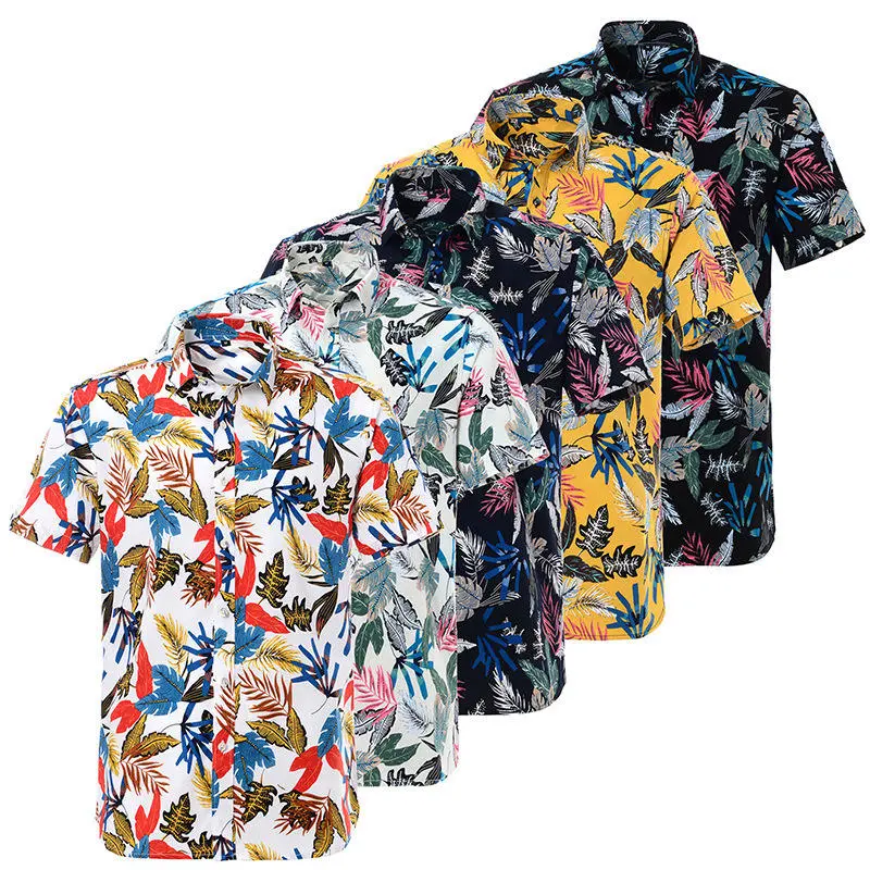 Wholesale Summer Cotton Digital Printing Men's Short Sleeve Hawaiian Shirts
