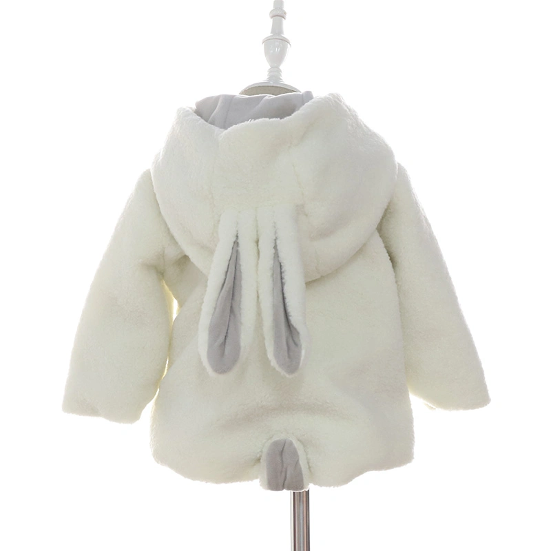 Long Sleeve Ears Hooded Girls Sherpa Fleece Jacket Kids Warm Winter Coat