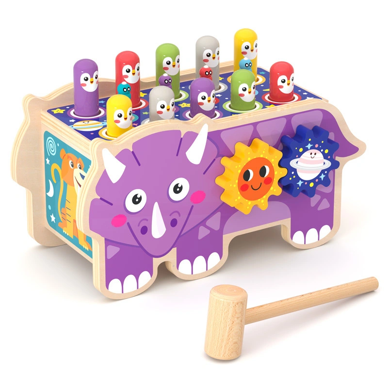 Baby Development Activity Mammoths Whack a Mole Wooden Xylophone Hammering Pounding Bench Musical Hammer Toys