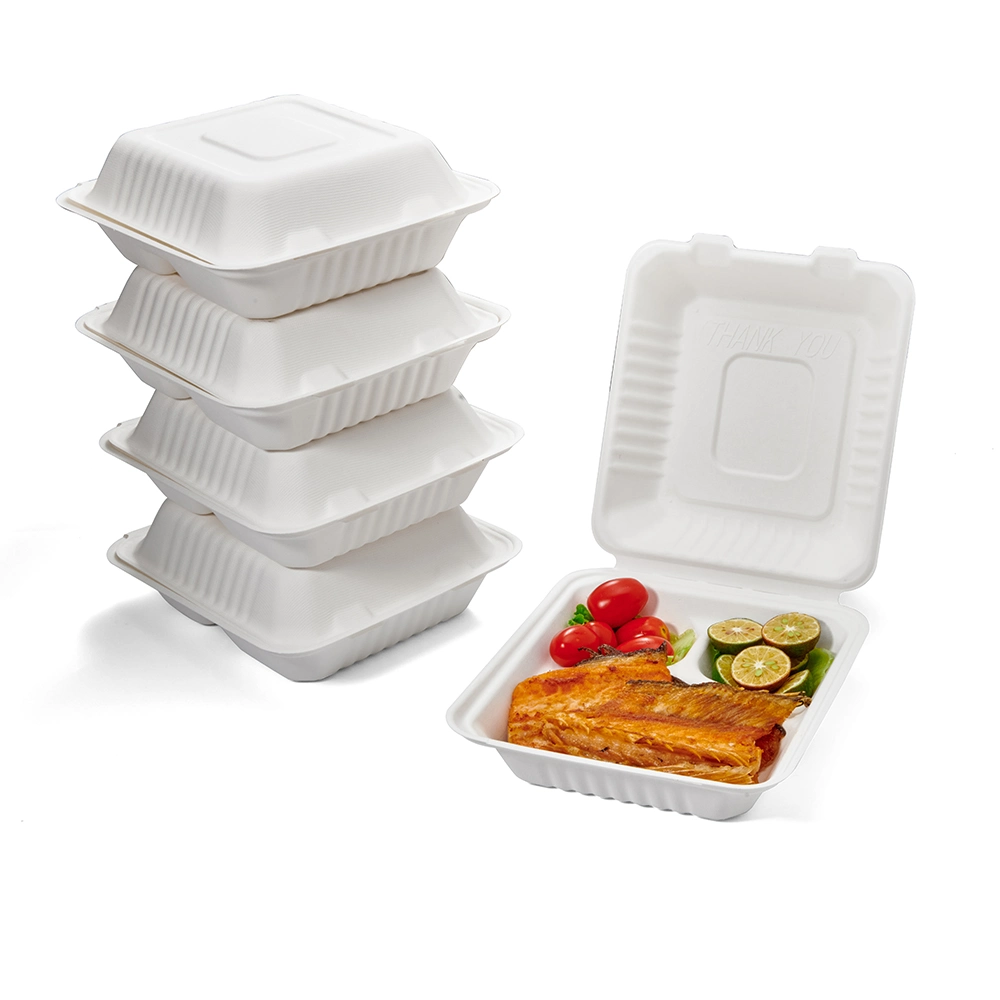 Restaurante comida desechables biodegradables de bagazo de embalaje Clamshell cajas Box