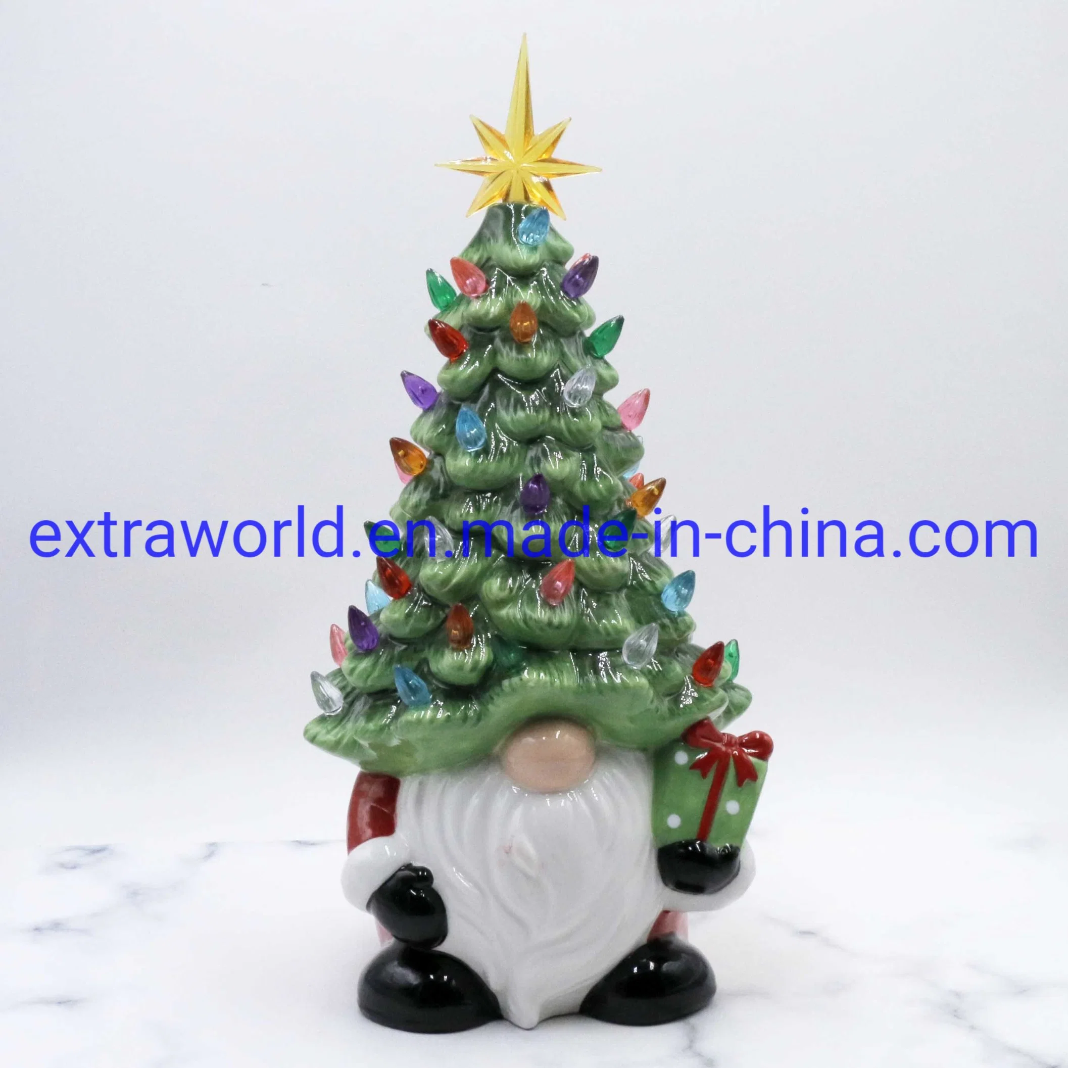 Home Decor Ceramic Gnome Decorative Christmas Tree Holiday Light Decoration Using Battery Powder