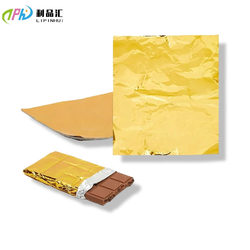 Custom 20X20 Cm Gold Chocolate Candy Wrappers Aluminium Foil Paper Wrapping Sheets for Treats, Wrapping Chocolate Bars