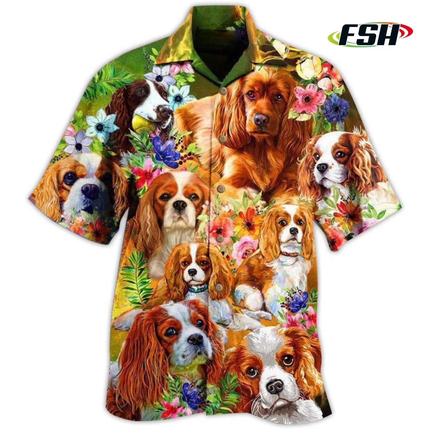 Men's Hawaiian Shirt Quick Dry Breathable Short Sleeves Dog Printed Summer