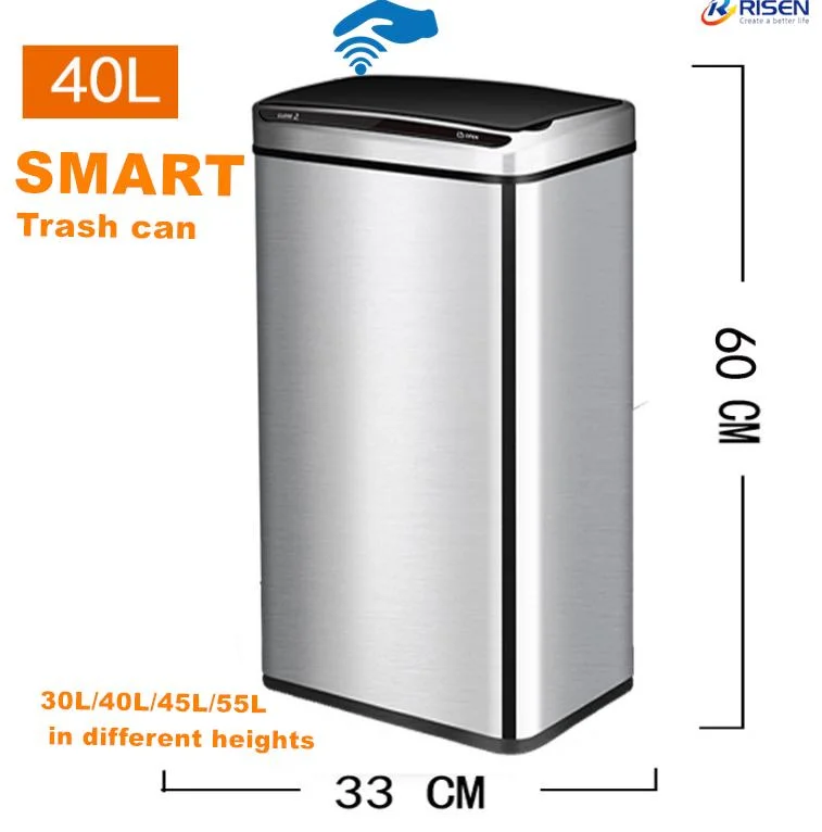 Europe Top Selling Electronic Dustbin Waste Bin Trash Can Anti-Finger Print Stainless Steel Automatic Square Trash Can
