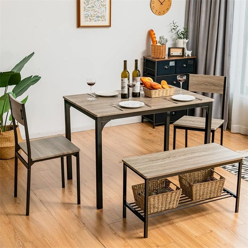 Wooden Dining Table with 2 Chair 1 Bench for Dining Room