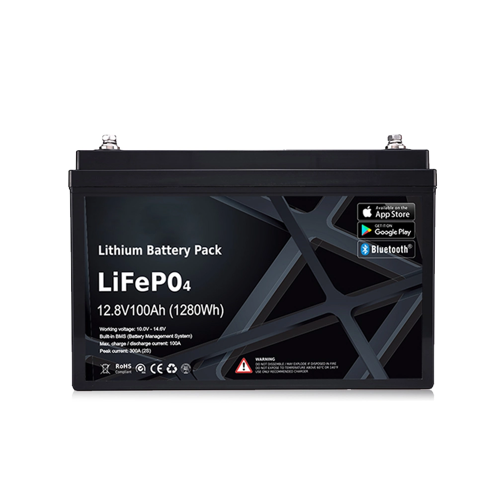 LiFePO4 12.8V 100ah Rechargeable Deep Cycle Battery Pack New Grade a Waterproof Bluetooth Lithium Iron Phosphate Energy 1280wh