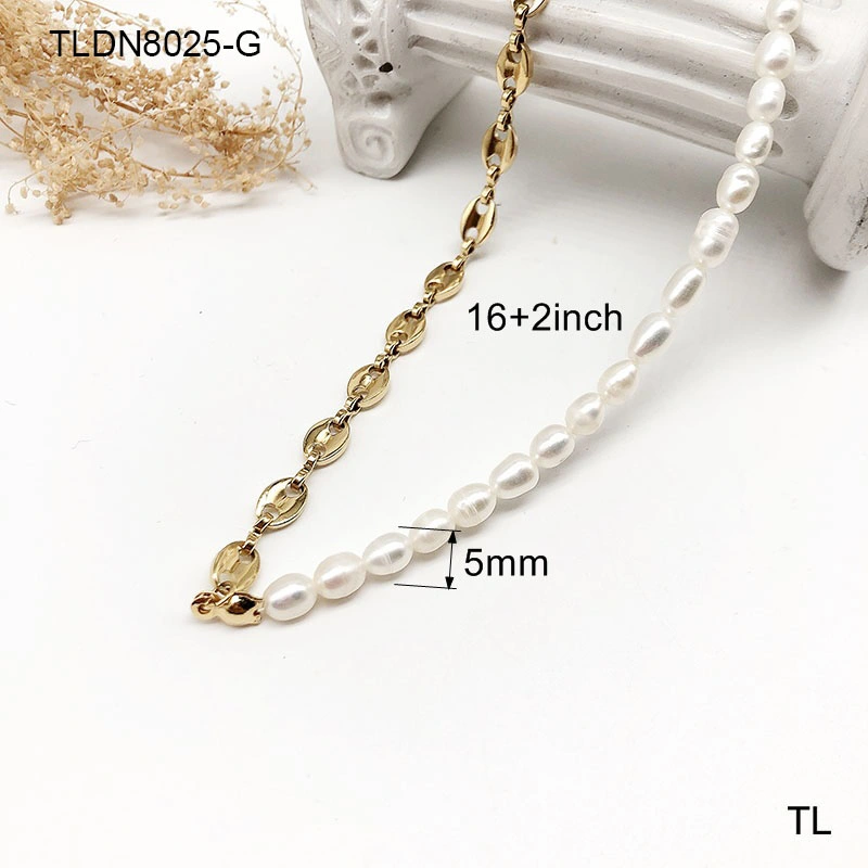 Manufacturer Custom Fashion jewellery Women 18K Gold Plated Stainless Steel Pearl Necklace Chain Jewelry Stainless Steel for Women