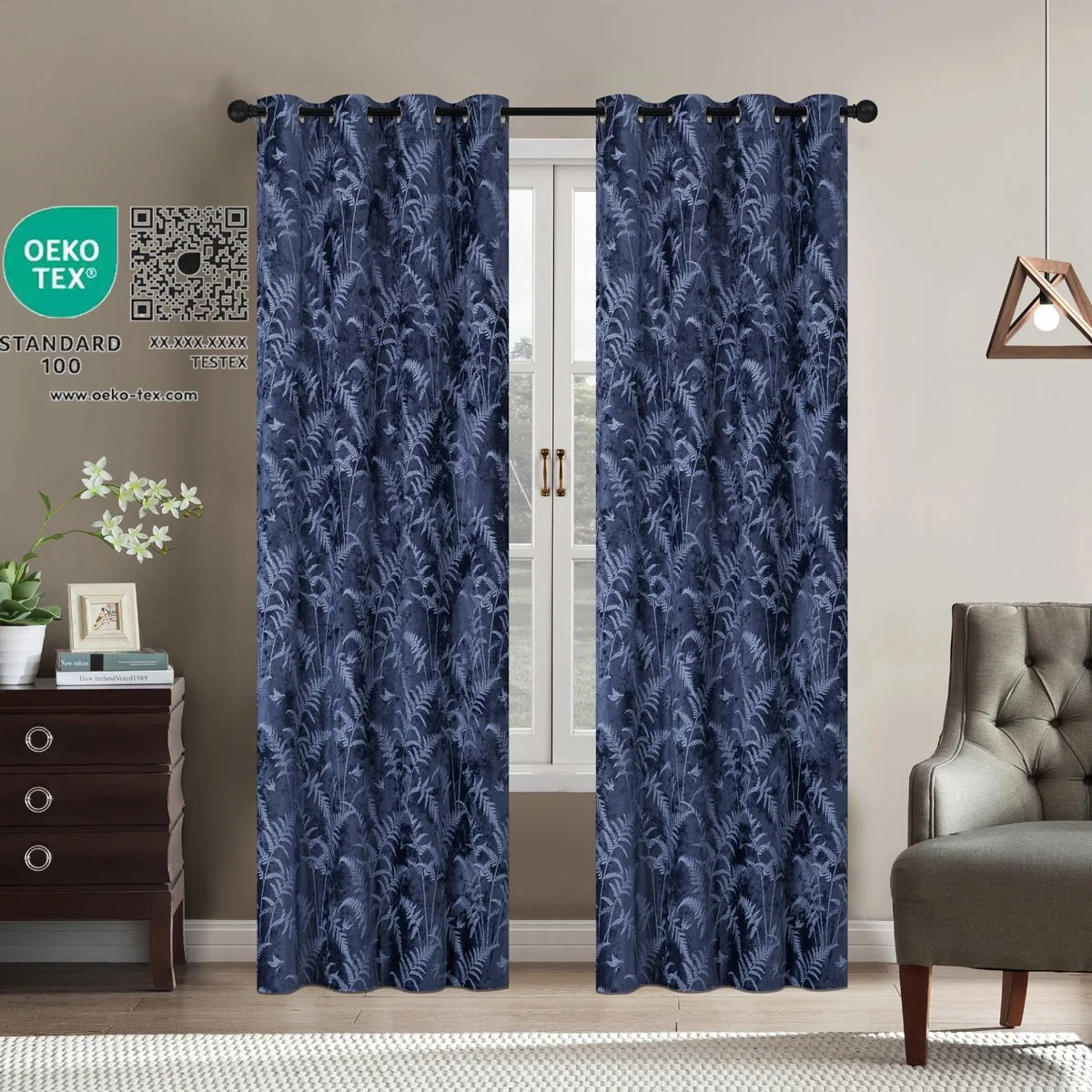 100% poliéster tecnologia de impressão digital cortinas Hotsale Europa cortinas domésticas Cortinas de estoque de fábrica cortinas de veludo da Blue Holland escuro