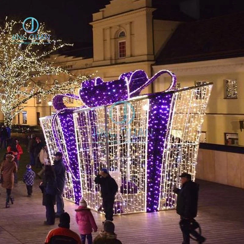 Large Luxury Lights Gift Box Motif Light Christmas Present Box Lamps Amusement Park Light Show Christmas Light