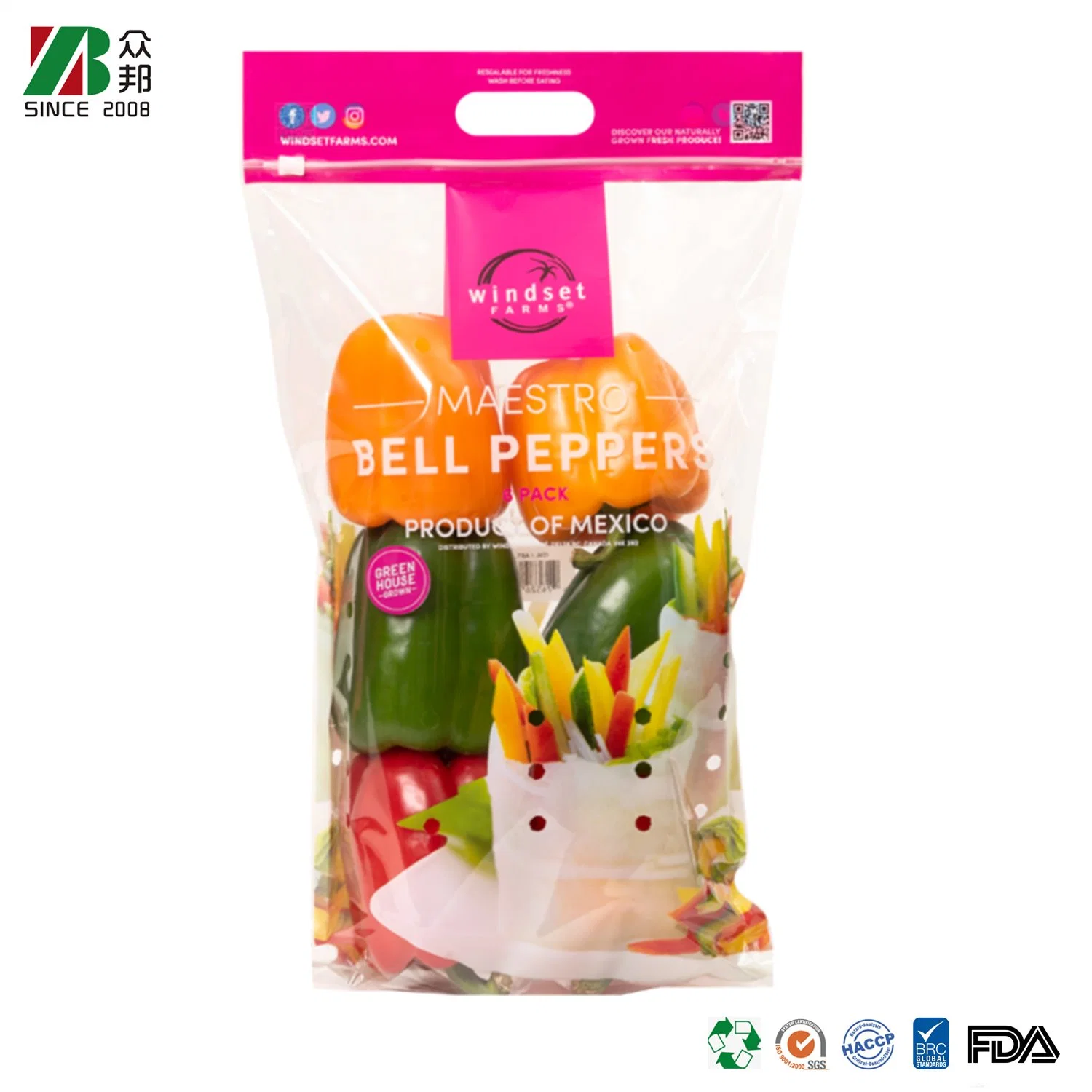 Anti Fog Zipper Fresh Fruit Plastic Package Bag Vegetable Packaging Bag