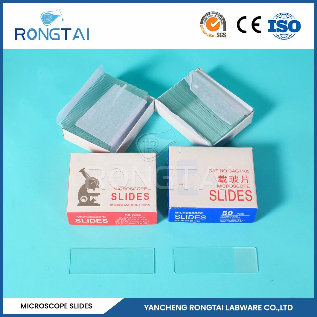 Rongtai School Laboratory Glassware Manufacturers Clear Microscope Slides China 7101 7102 7105 7107 7109 Large Microscope Slides
