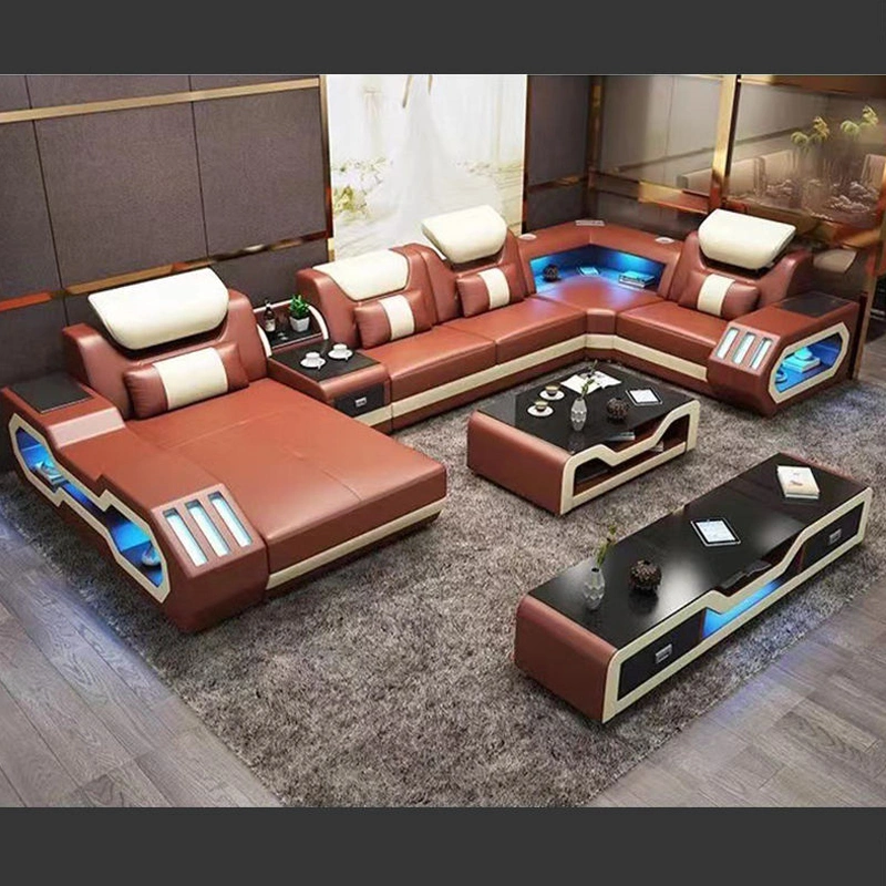 Living Room Leather Sofas for Home Luxury Royal Sofa Set 5 Seater Couch Living Room Lounge LED Sectional Sofas