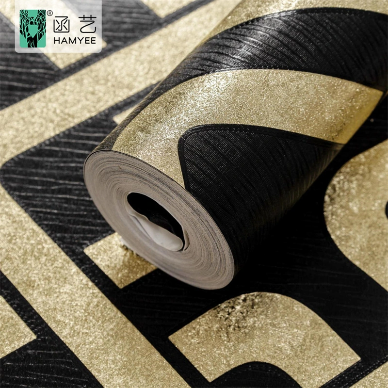 Factory Price Modern Design Black Vinyl Non Woven Wallpaper Roll 0.53m PVC Wall Paper