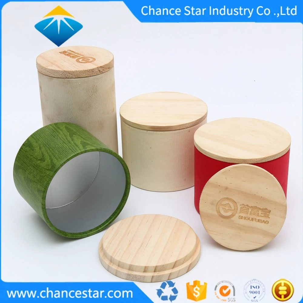 Custom Thick Cardboard Round Paper Box with Wooden Lid