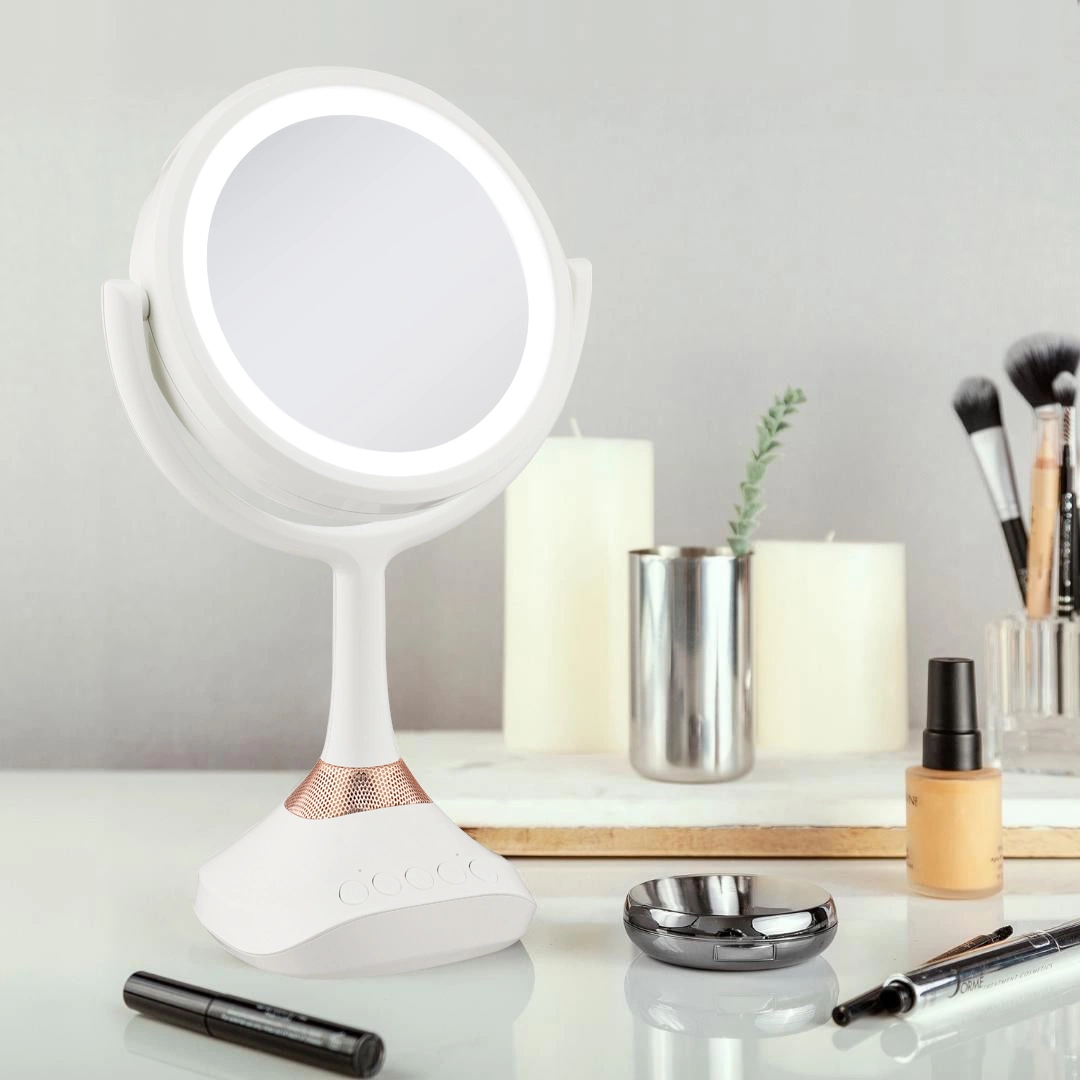 6 Inch Adjustable Table Vanity LED Makeup Mirror with Hands-Free Speakerphone Music
