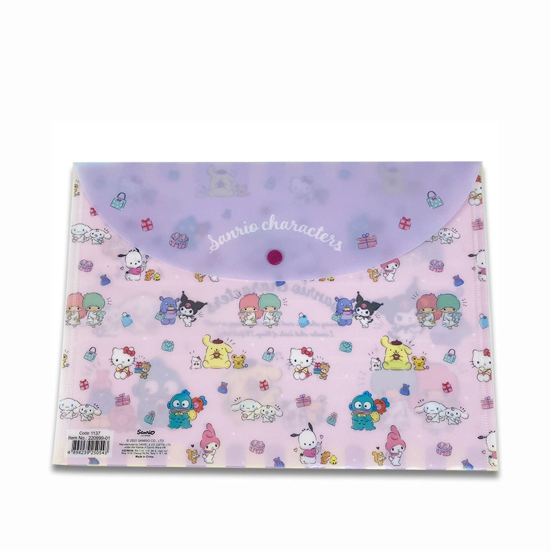 Customized Printing A4 Size Envelope PP Plastic Transparent Folders Button Snap File Folder