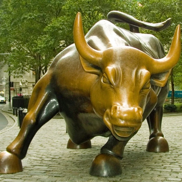 Decoración exterior Metal Gran Toro Escultura Bronce Wall Street Bull Estatua