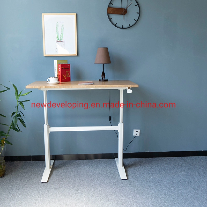 Natural Bamboo White Base Gas Spring Workstation Desk Table