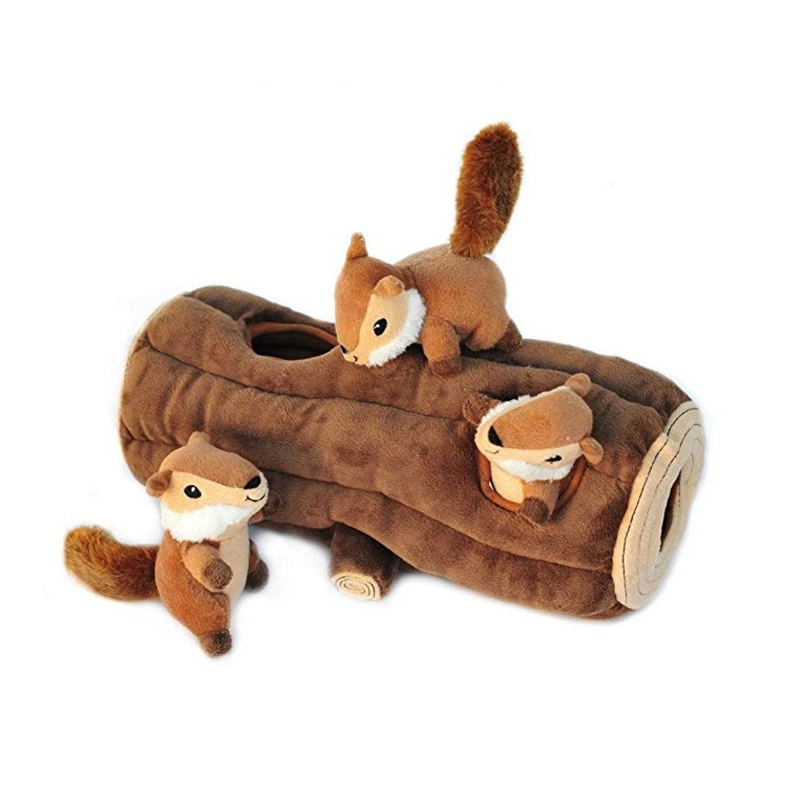 2022 New Arrival Stuffed Pet Hide-and -Seek -3 Little Squirrels with Tree House Set Plush Dog /Cat Chew Toy