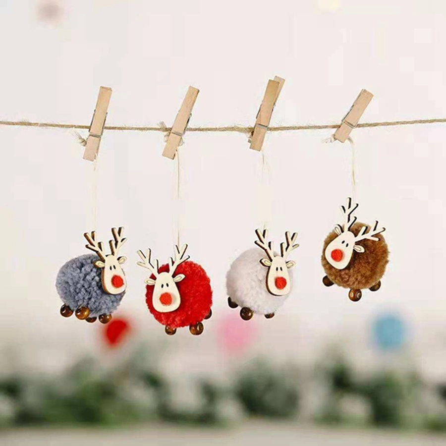 Plush Elk Christmas Gift Wooden Craft Xmas Tree Ornaments Decors Pendant New Year 2023 Party Decorations for Home
