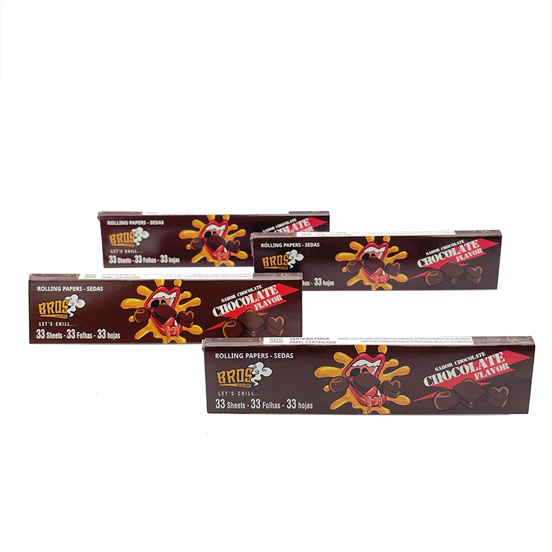 Bros 33 hojas Chocolate Flavored Natural 110*44 mm King Size Slim 25 Folletos papel rodante de cigarrillos
