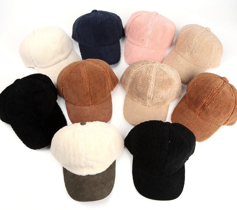 New Fashion Adult Faux Wool Adjustable Strap Winter Corduroy Brim Warm Fashion Cap