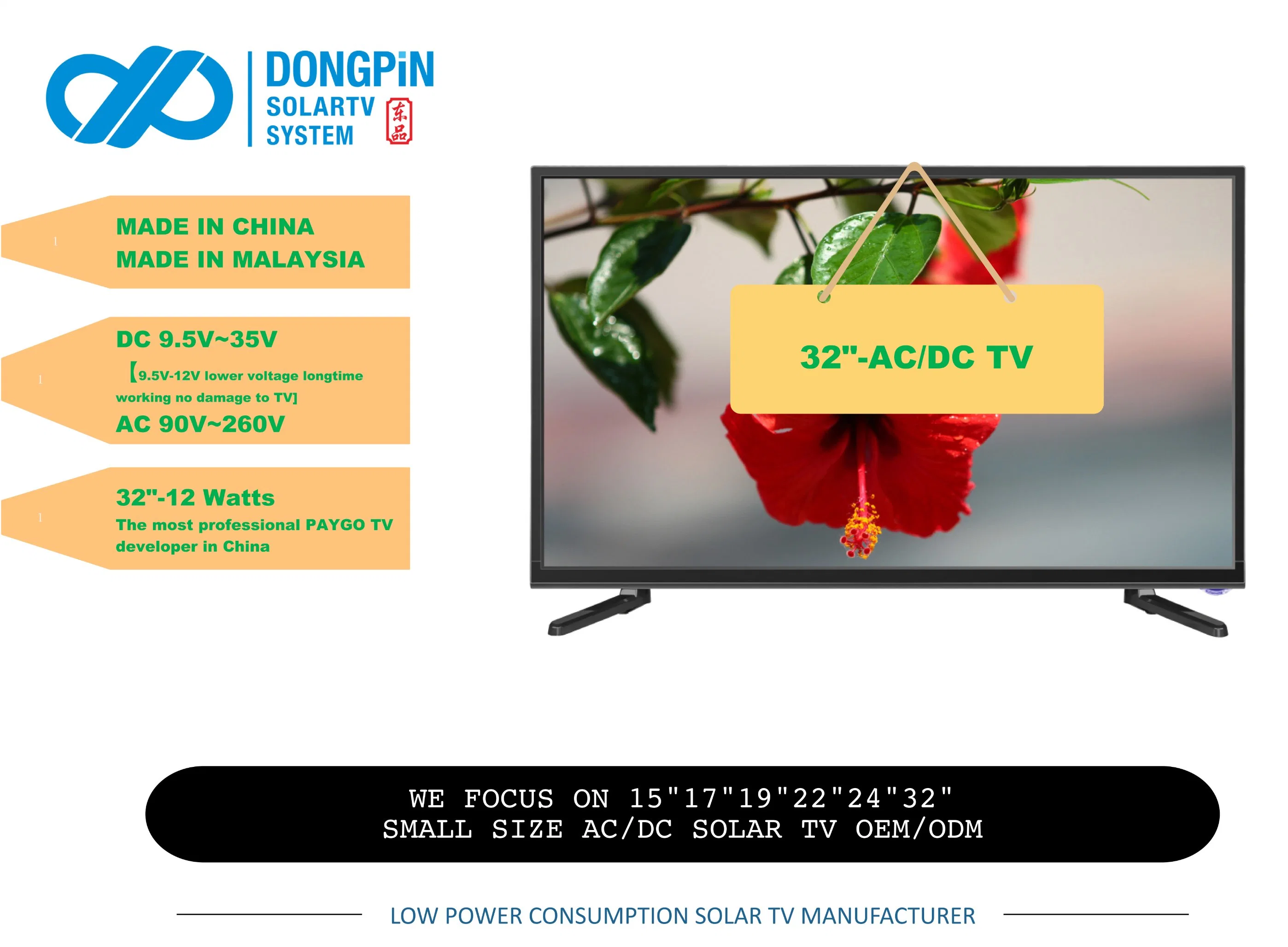 PCV Großhandel günstigen Preis 32" 40" 43" Solar-TV Wohnung LCD-Bildschirm HD FHD Bunte LED LCD-Fernseher Customized DVB Android Smart TV