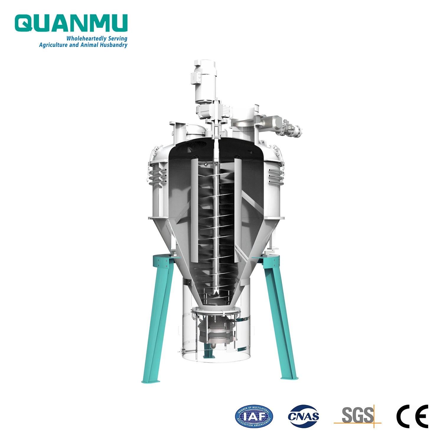 Floating or Sinking Fish and Aquatic Animal Feed Pellet Batch Vertical Screw Type Oil Fat, Enzyme Preparation etc. Liquid Vacuum Sprayer