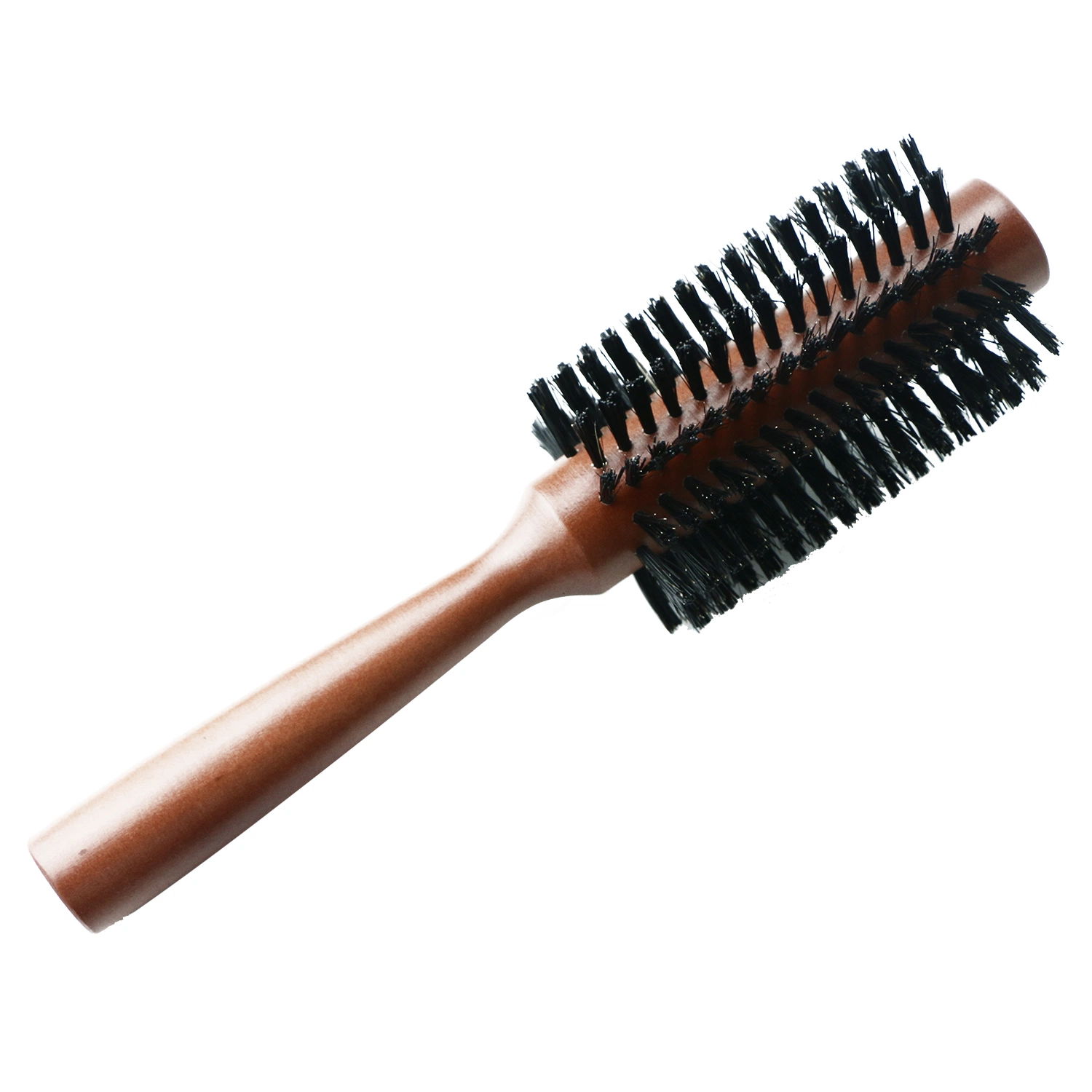 Brosse à cheveux lissante professionnelle en bois rond de petite taille avec des poils de sanglier.