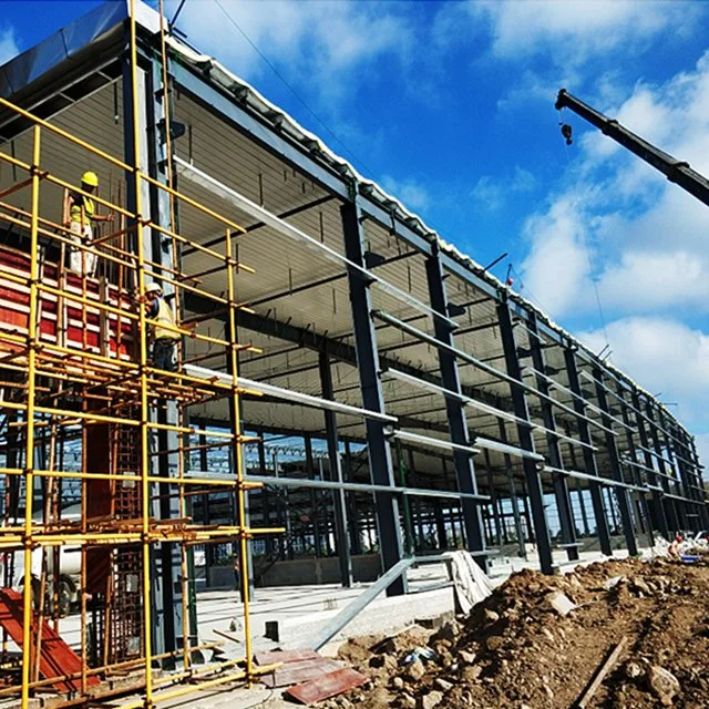 Hangar de la construcción de la estructura de acero galvanizado laminadas en caliente de almacenes prefabricados Cobertizo con bastidor de la sección H parte