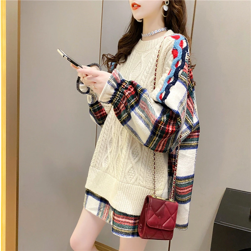 2023 Cross-Border Autumn New Net Red Sweater Female Pullover Korean Version Loose Everything with Twist Thread Fake Two Knitted Shirts