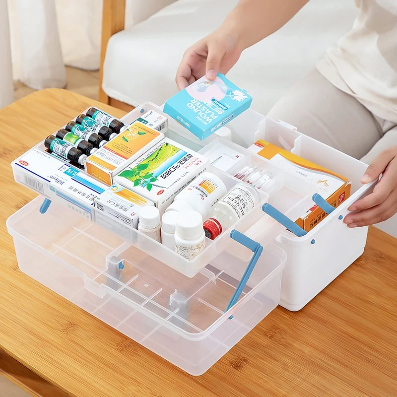 Plastic Clear Storage Box Compartment Portable Folding Medicine Case Chest First Aid Kit