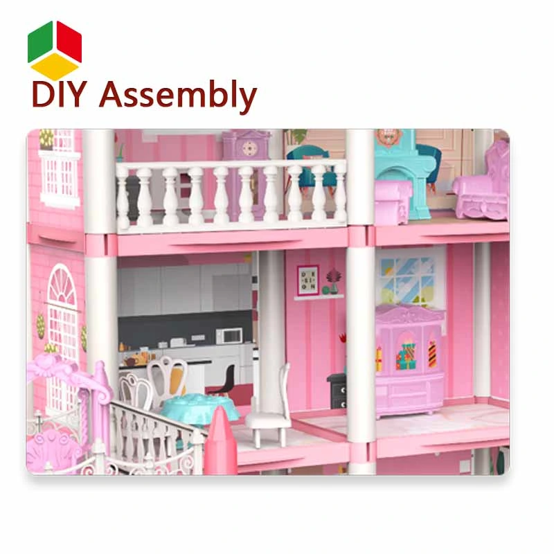 QS Customize Popular Girls Doll House Set Toy Kids Role Paly Doll House DIY Assembly Furnitures Princess Big Castle Villa Set Toy