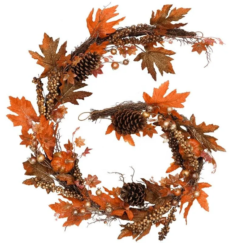 Fall Maple Leaves Garland Outside Thanksgiving Home Decoration