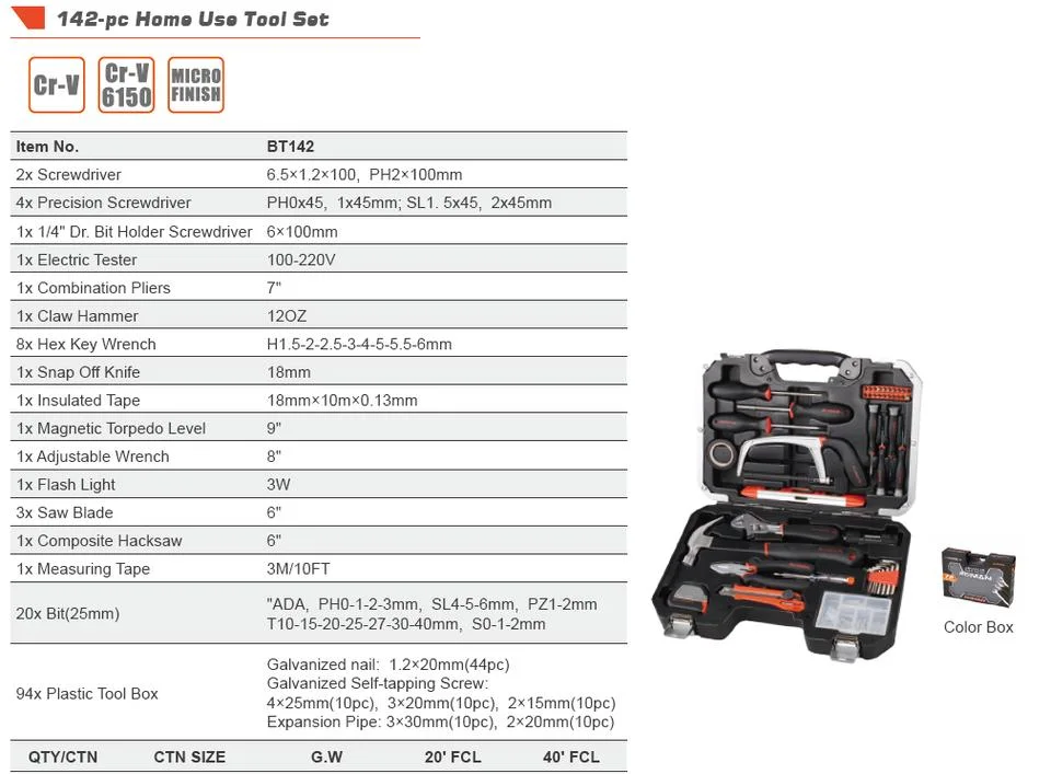 Fixman Tool Kit Accueil professionnelle complète Utilisez la case 142 PCS Outil Set