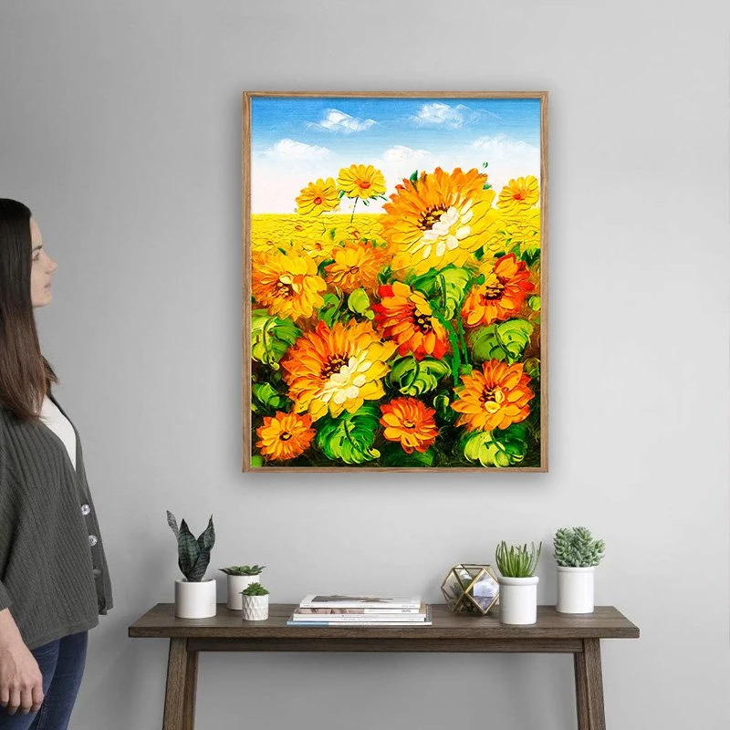 Leinwanddruck auf Sonnenblume Malerei Kunst für Wohnzimmer heiß Verkauf Blume Ölgemälde Bild Wand Poster Modern Style