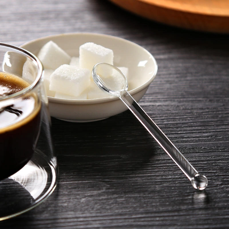 En verre borosilicaté, cuillère à thé de café en verre clair magnifique petite cuillère de verre de thé de miel