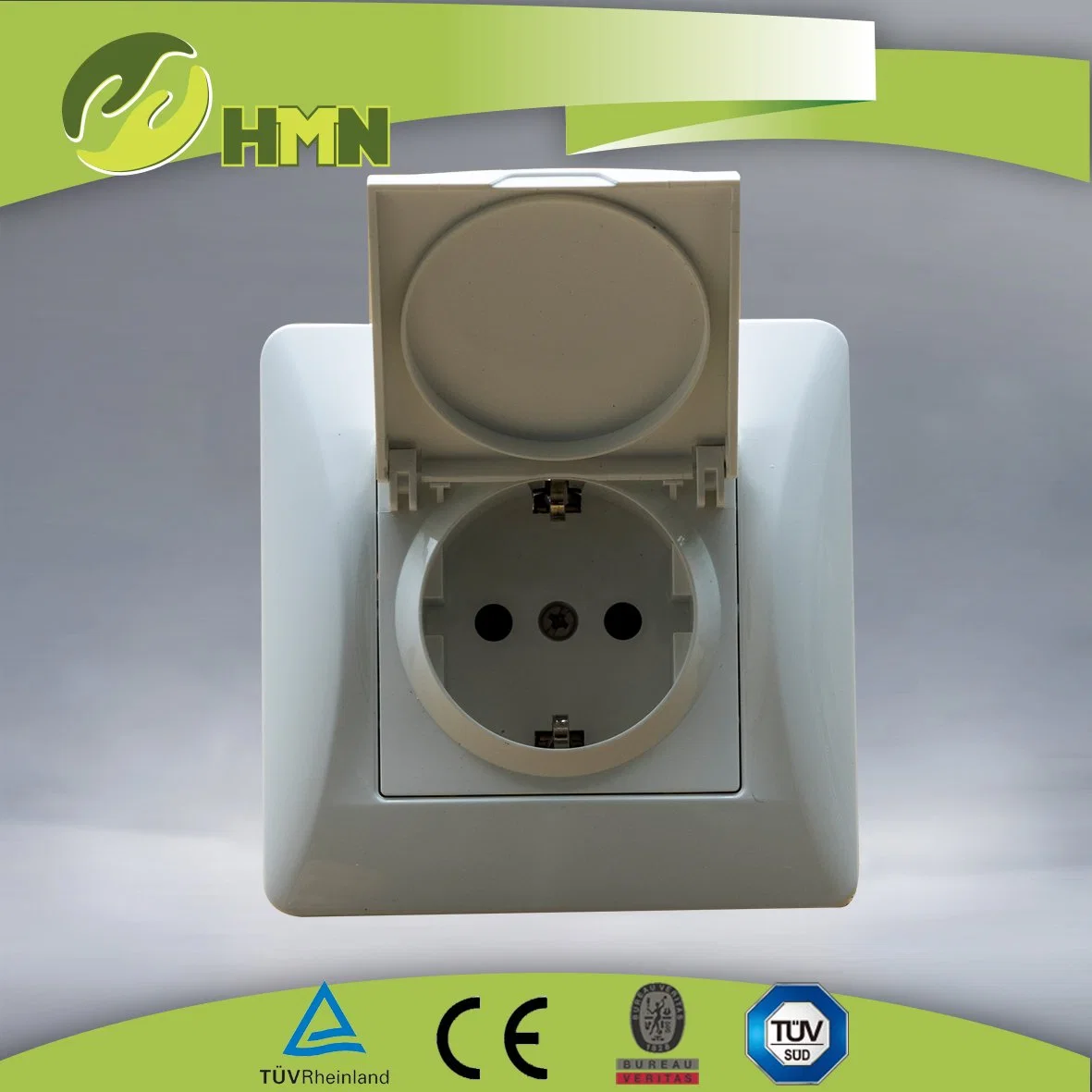 EU Standard Plastic Material European 2 pin German Schuko Electric Wall Socket with dust Cover