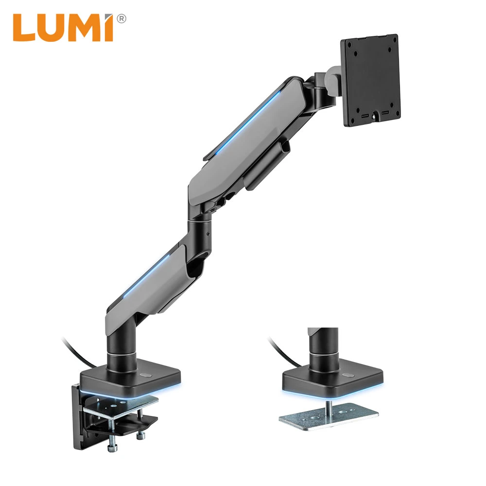 Custom Ultrawide Heavy Duty RGB Gaming Gas Spring Adjustable Computer Monitor Arm Stand