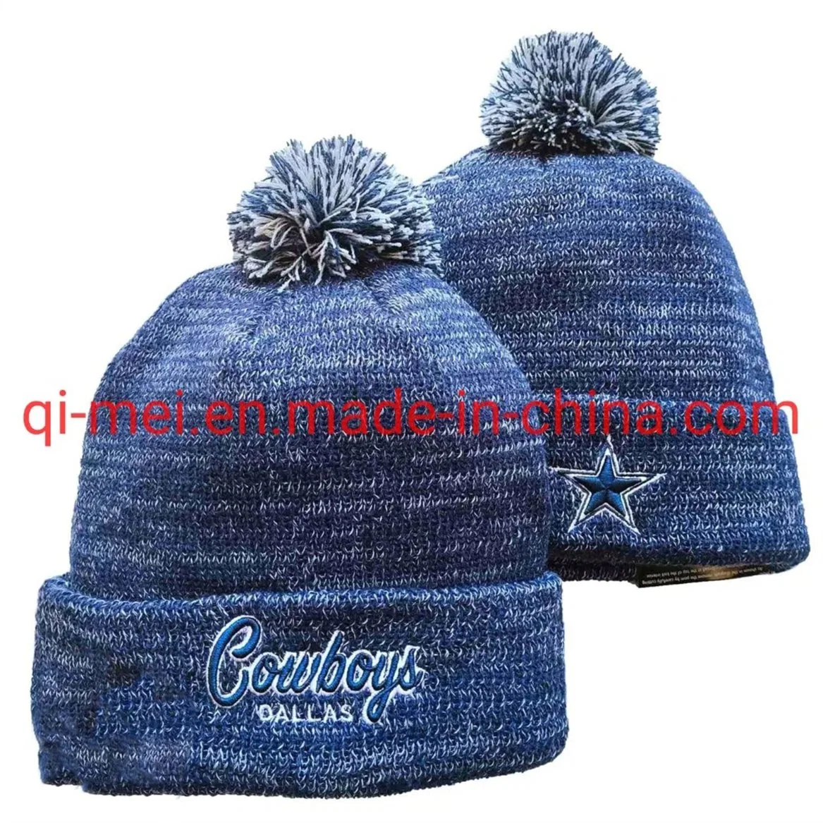 2022 Cowboys 100th Season Dallas Blue Grey POM Sport Knit Hats Beanies