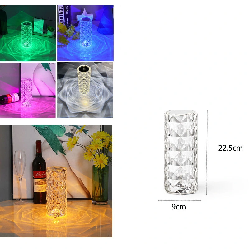 Battery Recharge Marquis Cylinder Lamps Luxury Spanish Crystal LED Lights Acrylic Dining Rose Triangular Structure USB Charging Hotel Restaurant Bar Table Lamp