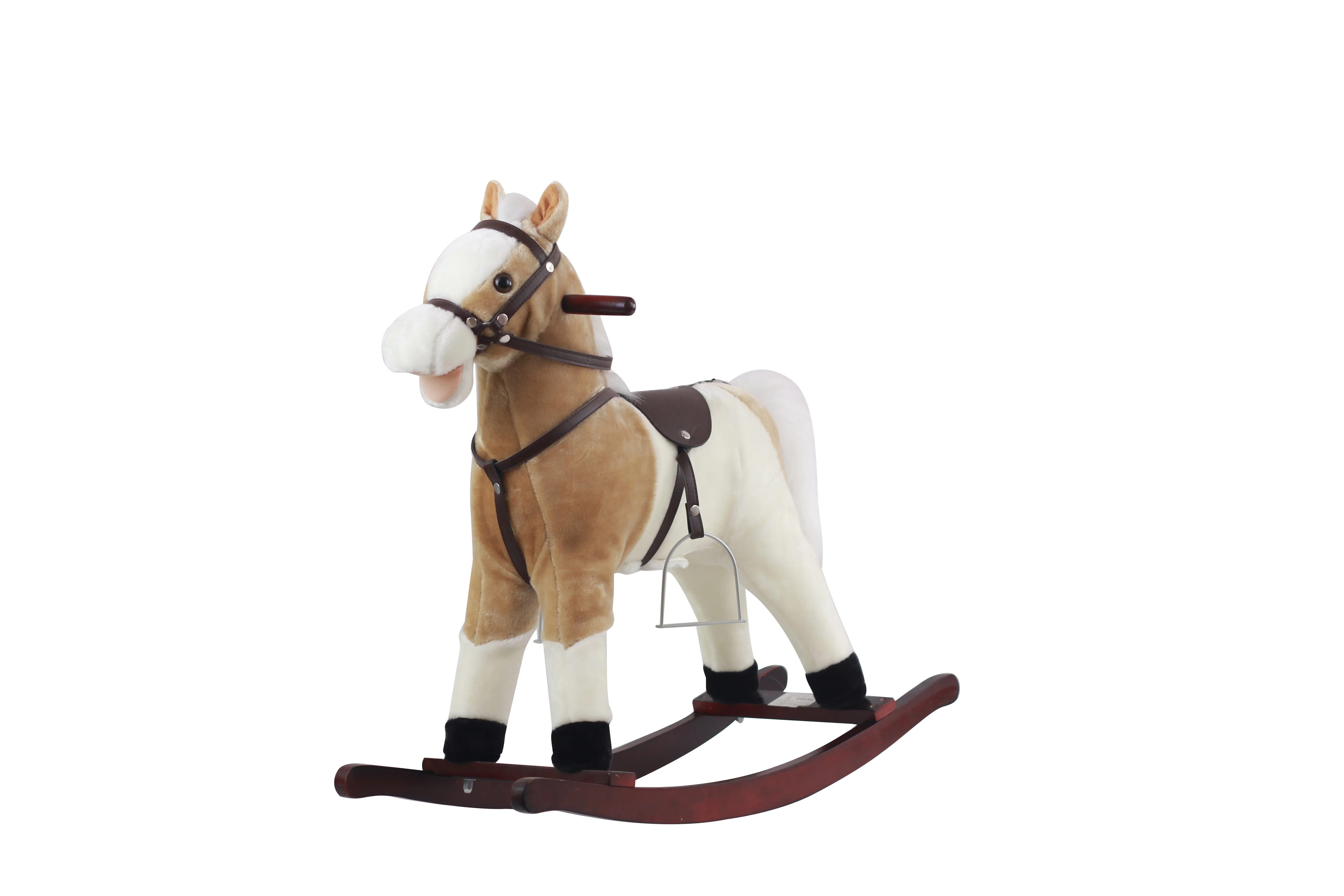 Silla mecedora para niños al por mayor, caballo mecedor de juguete de peluche, muñecos de peluche de caballo mecedor de madera para montar