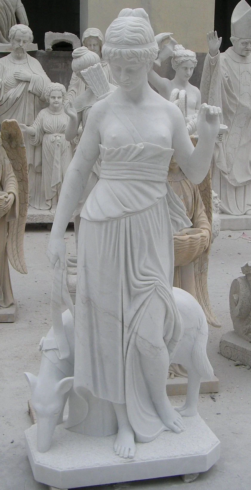 Outdoor Life Size Natural Stone White Marble Western Style Hand Carved White Marble Roman Statue (SYMS-1030)