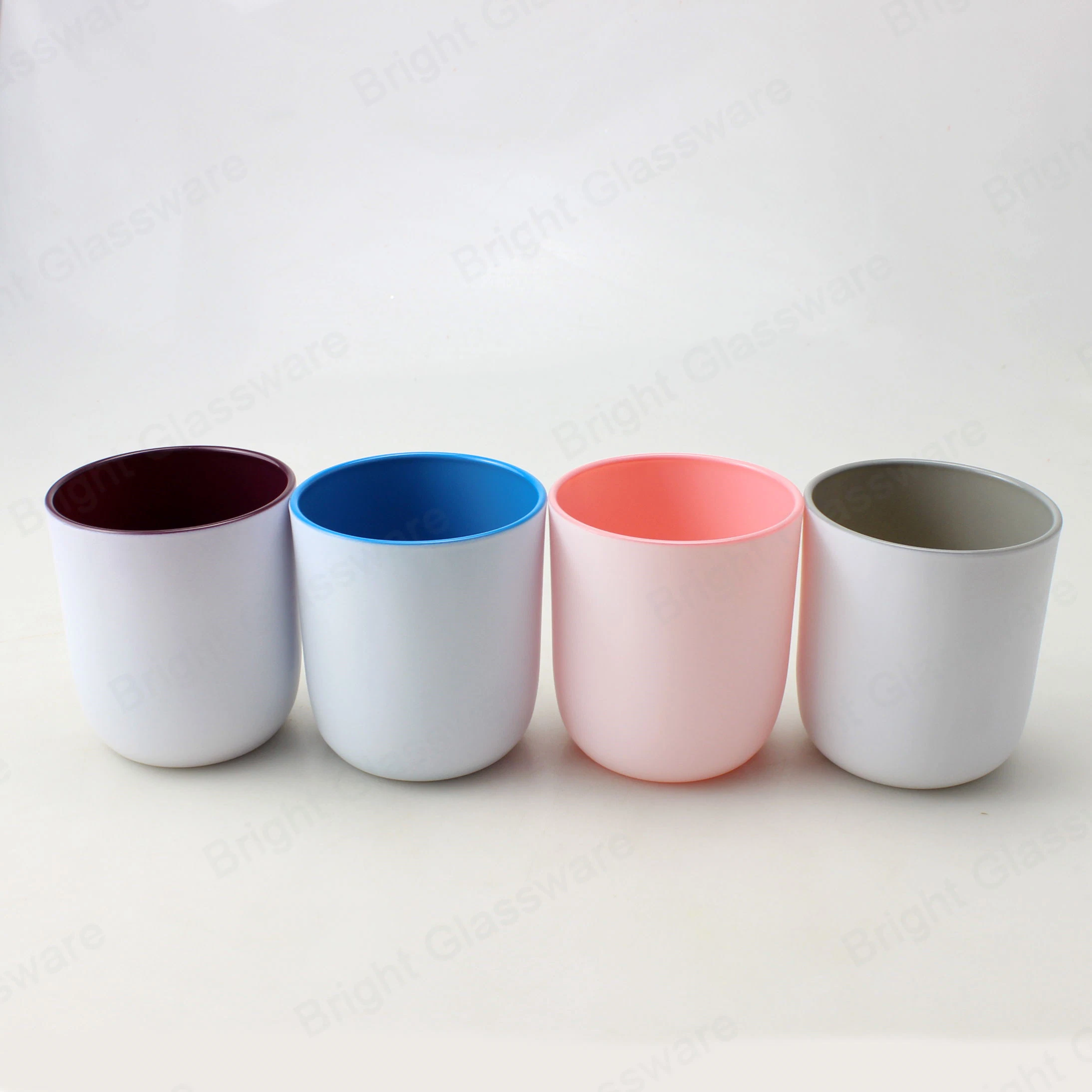 Wholesale/Supplier Customize White Pink Blue Painting Glass Candle Holder with Wooden and Metal Lids