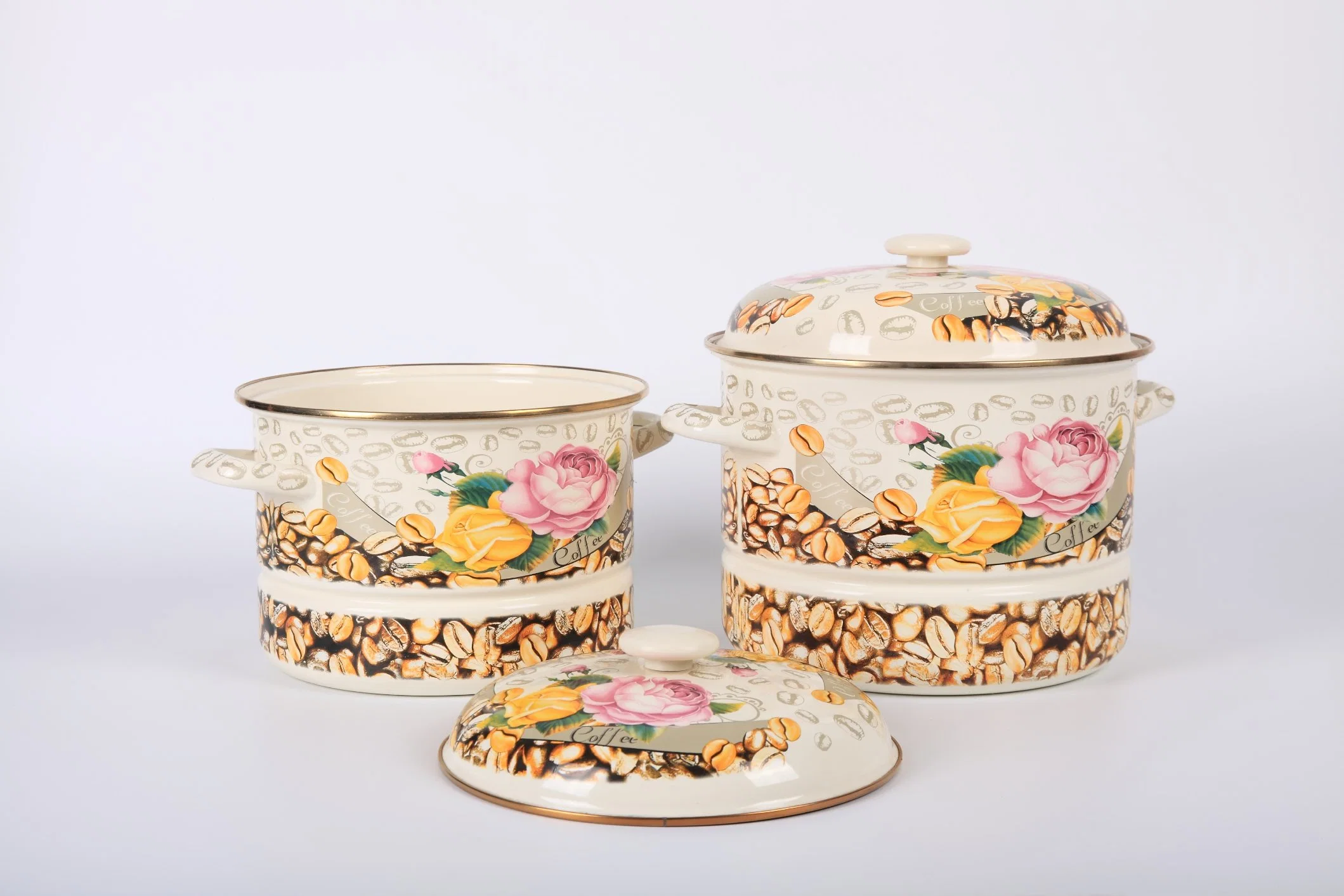 24/26/28cm Enamel Steamer Pot Casserole Enamel Cooker Pot Porcelain Caseerole Sets