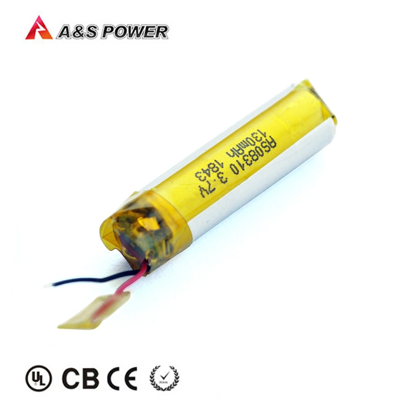 Cylindrical Lipo Battery 08310 Rechargeable 3.7V 130mAh Li Polymer Batteries with Certification