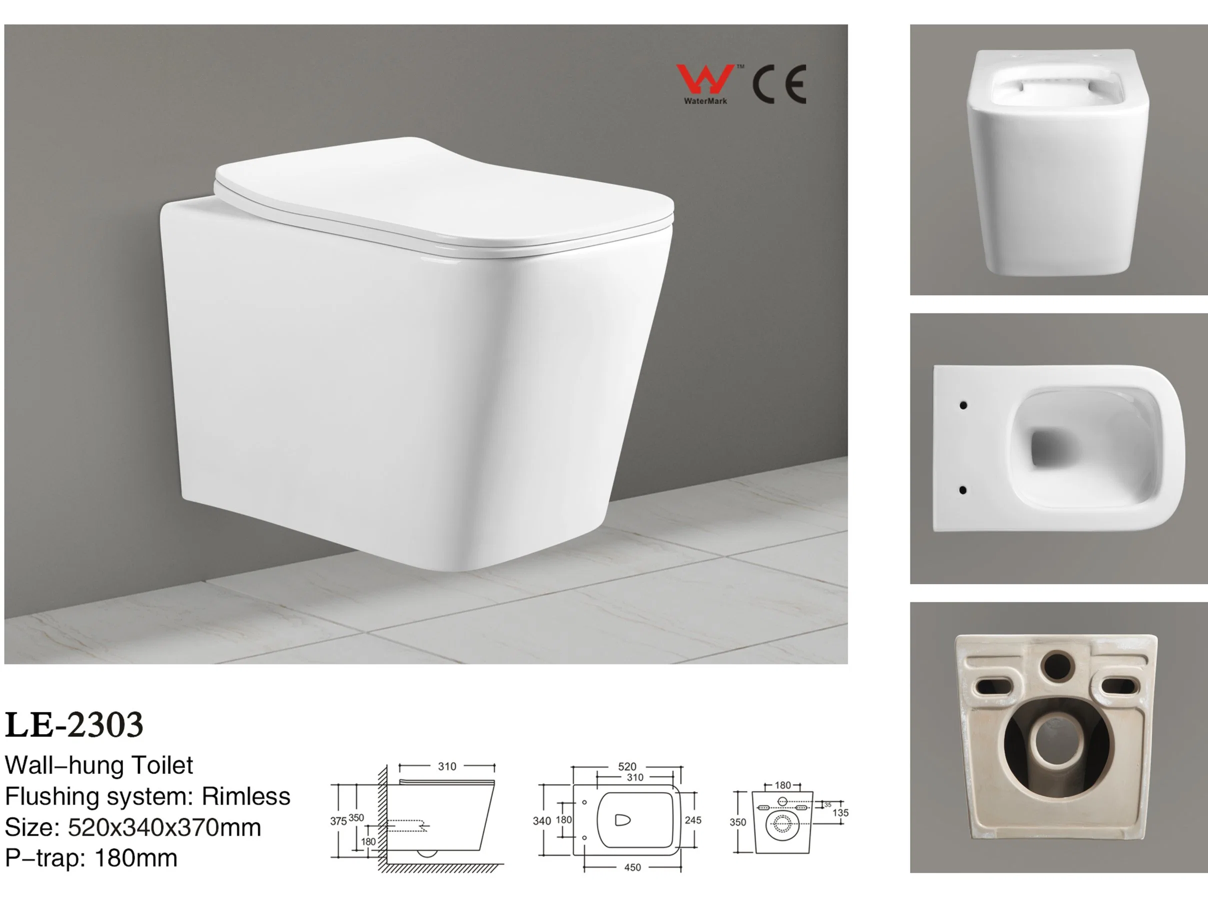 Sanitary Ware P Trap Water Closet Watermark Wall Hung Ceramic Wc Toilet